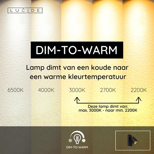 Lucide TURNON - Bedlamp / Wandlamp - LED Dim to warm - GU10 - 1x5W 2200K/3000K - Zwart - USP